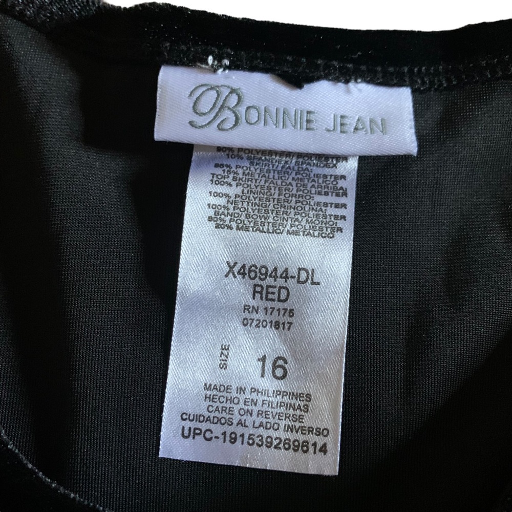 Bonnie Jean Holiday Girls Plaid Taffeta Drop Waist  black velvet Dress Size 16!! - Picture 5 of 7